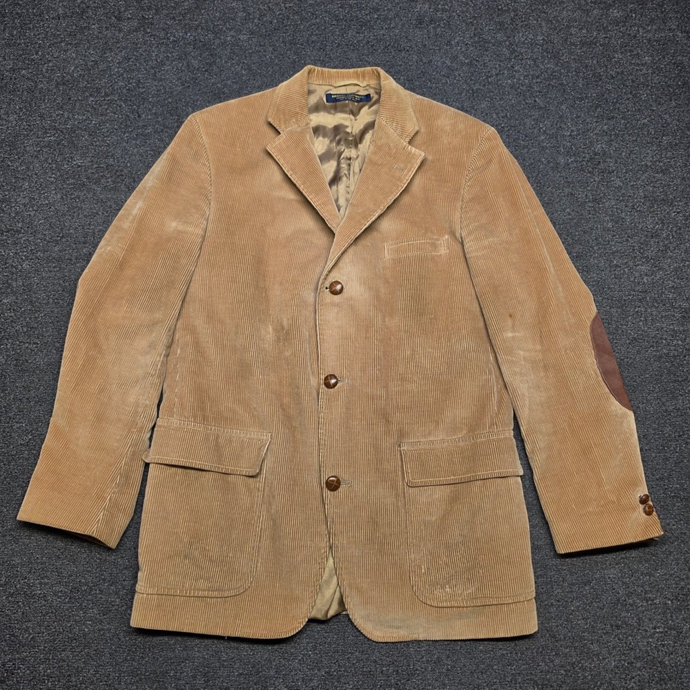 Vintage Brooks Brothers Corduroy Blazer Tan Mens 42R Elbow Patches Sport Coat